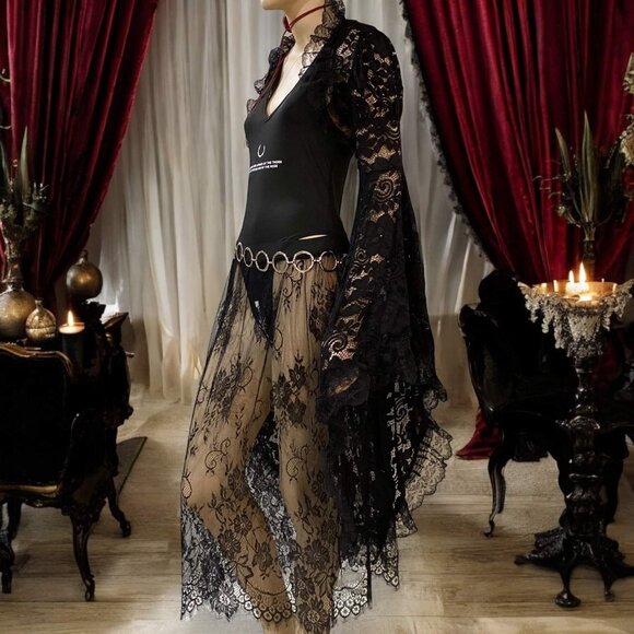 Black Floral Lace Sheer Midi Skirt - NEW - Picture 3 of 5